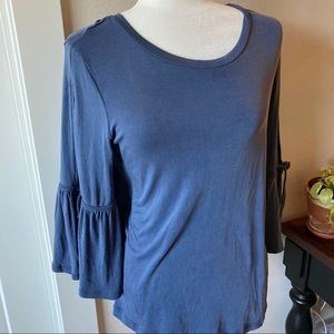 Blue Blouse w/ Cut-Out Bell Sleeves